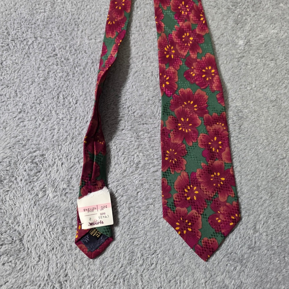 Anne Klein Mens One‎ Size Necktie Green Burgundy Floral Silk Hand Finished Tie